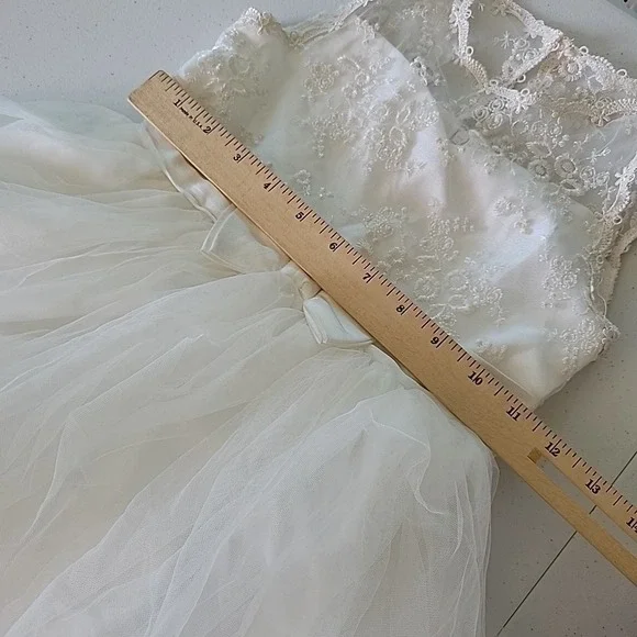 Tahari Girl Tea Length Flower Girl Dress 6X White Embroidered Lace Tulle Wedding - Picture 9 of 14
